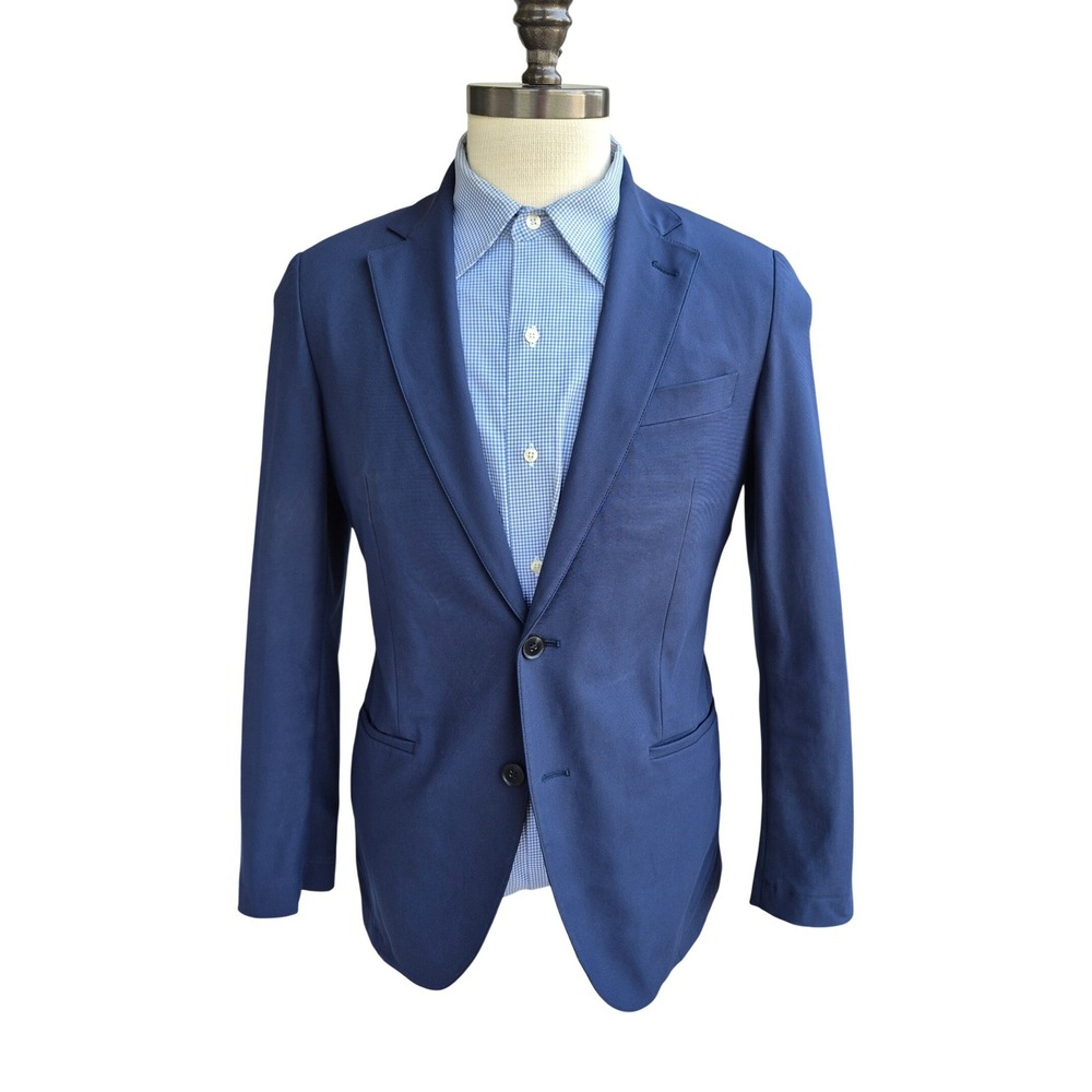 Sene Mens Navy Blue Custom Tailored Two Button Blazer Sport Coat‎ Jacket Sz 38 S